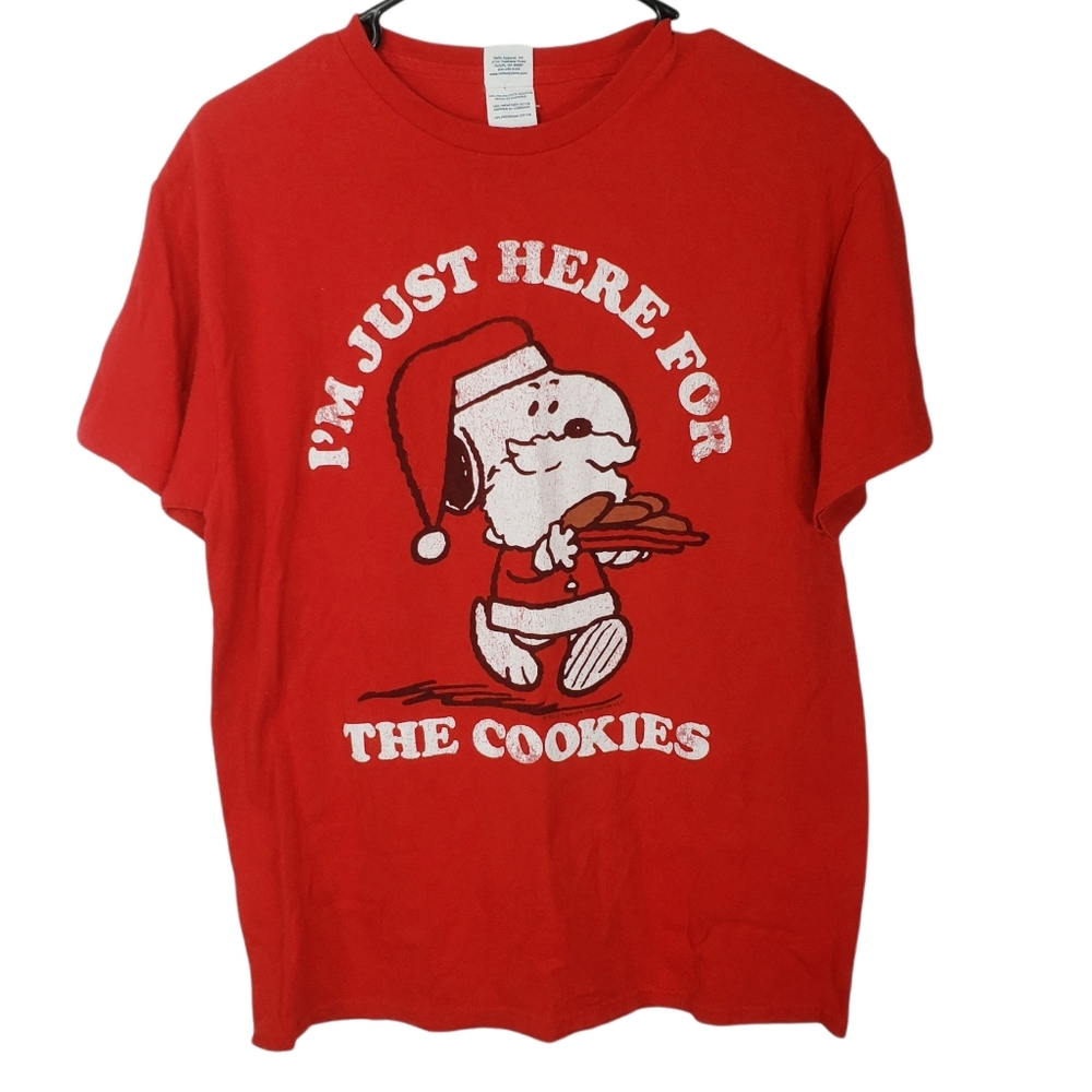 Vintage 90s Snoopy Christmas T-Shirt Santa Here for the Cookies Size Medium